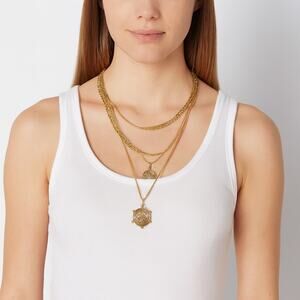 Women's Gold-Tone Multi-Layer Geometric Medallion Statement Necklace - NWOT